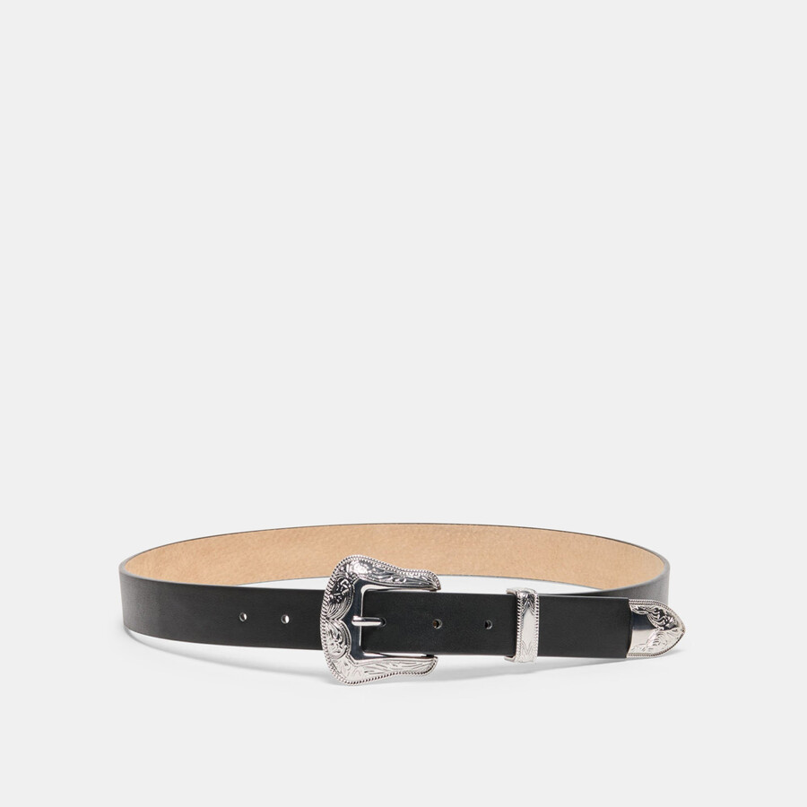 vintage western buckle belt black silver