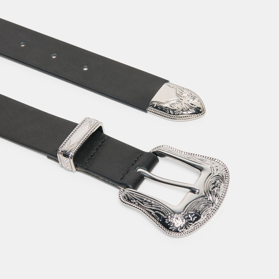 vintage western buckle belt black silver