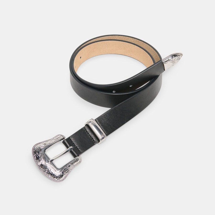 vintage western buckle belt black silver