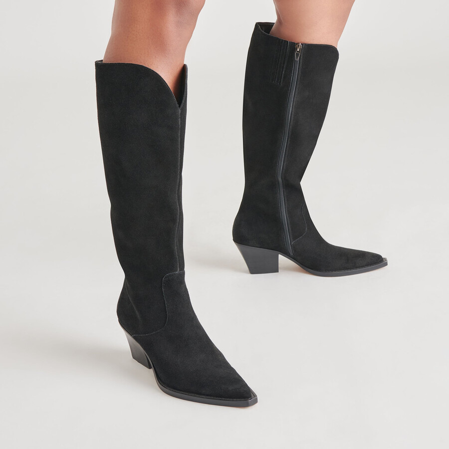 raj wide calf boots onyx suede