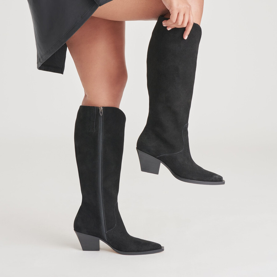 raj wide calf boots onyx suede