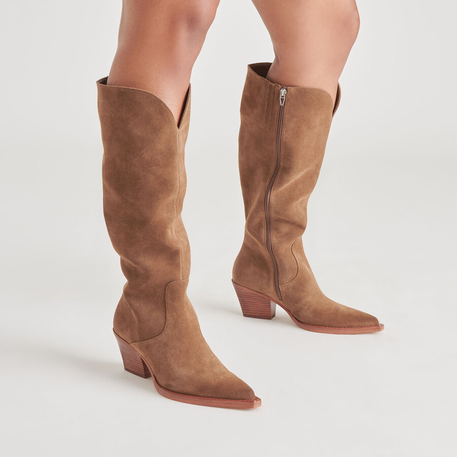 raj wide calf boots brown suede