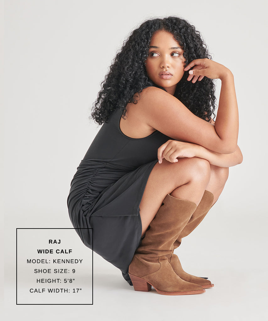 raj wide calf boots brown suede