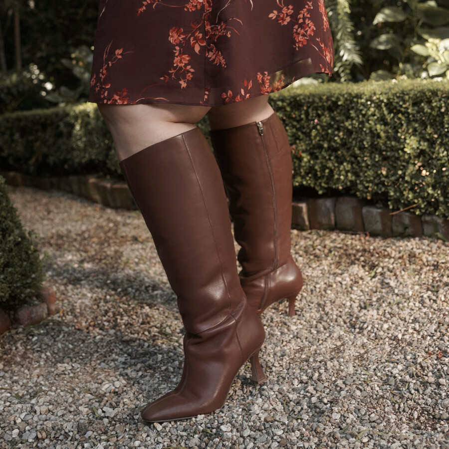 gyra extra wide calf boots chocolate leather