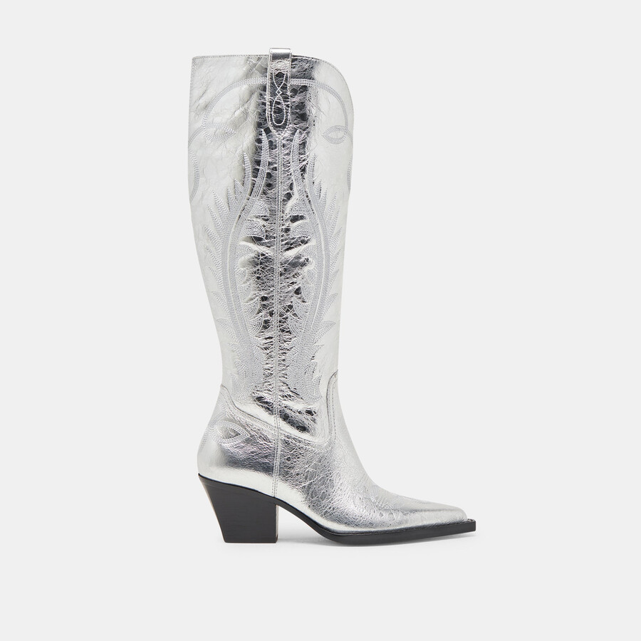 ryatt extra wide calf boots silver distressed leather