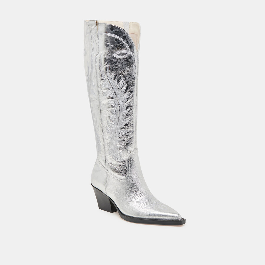 ryatt extra wide calf boots silver distressed leather