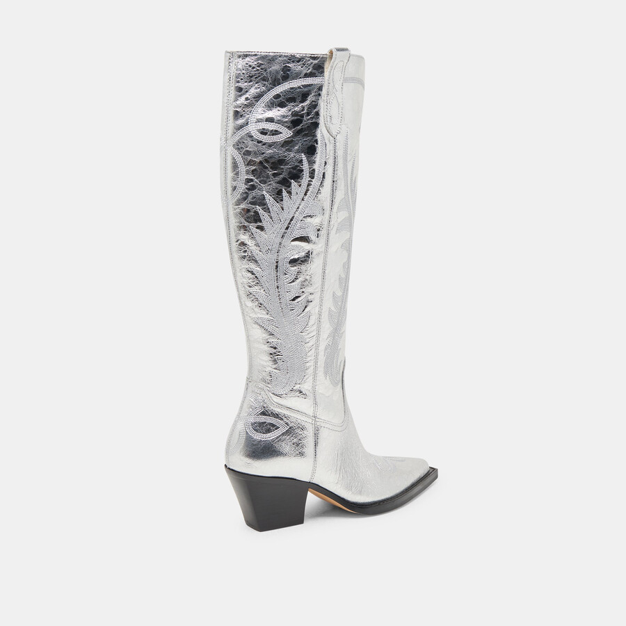 ryatt extra wide calf boots silver distressed leather