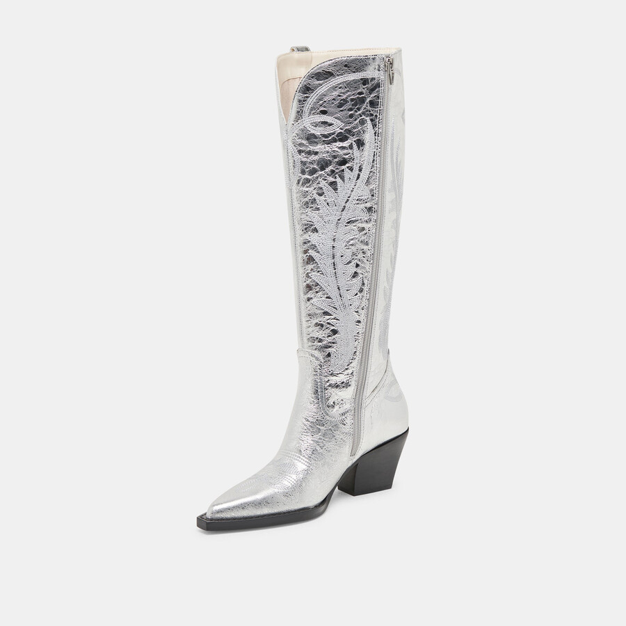 ryatt extra wide calf boots silver distressed leather