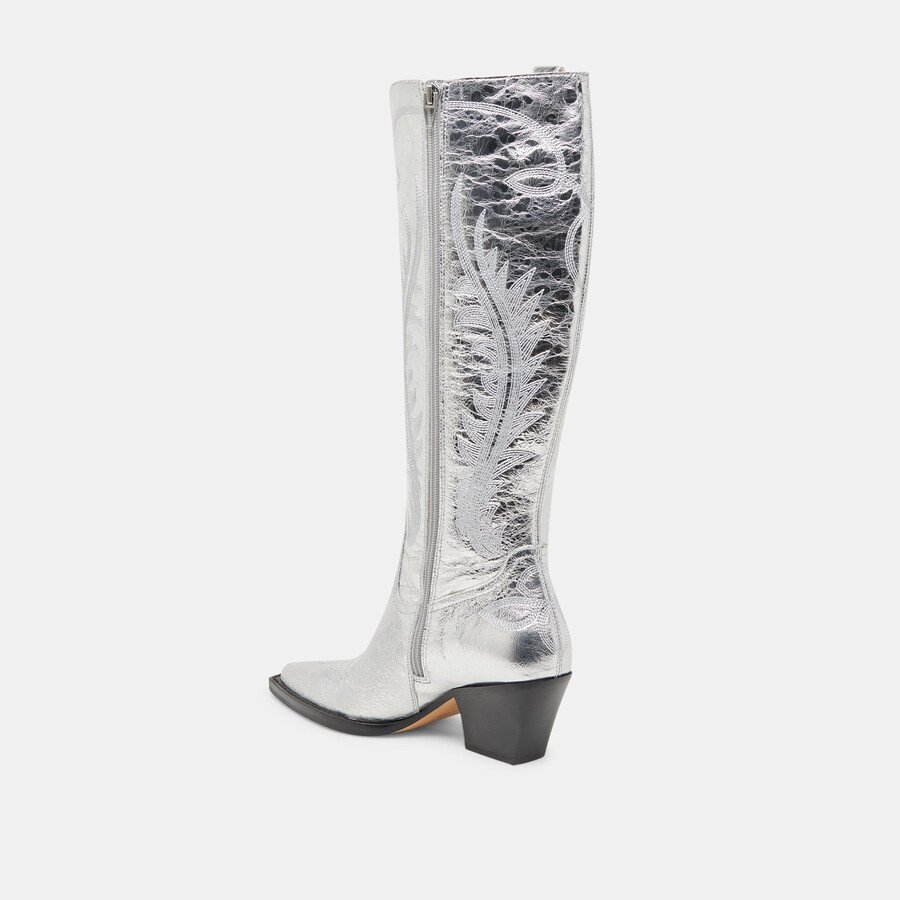ryatt extra wide calf boots silver distressed leather