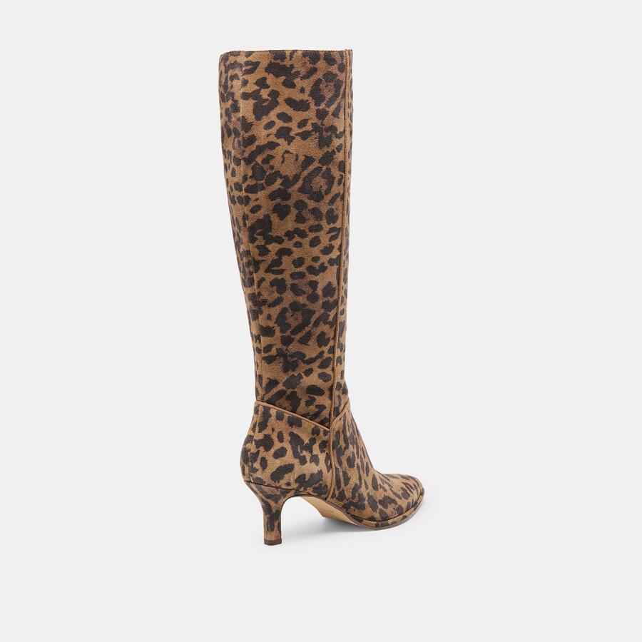 aldy wide calf boots brown leopard printed suede