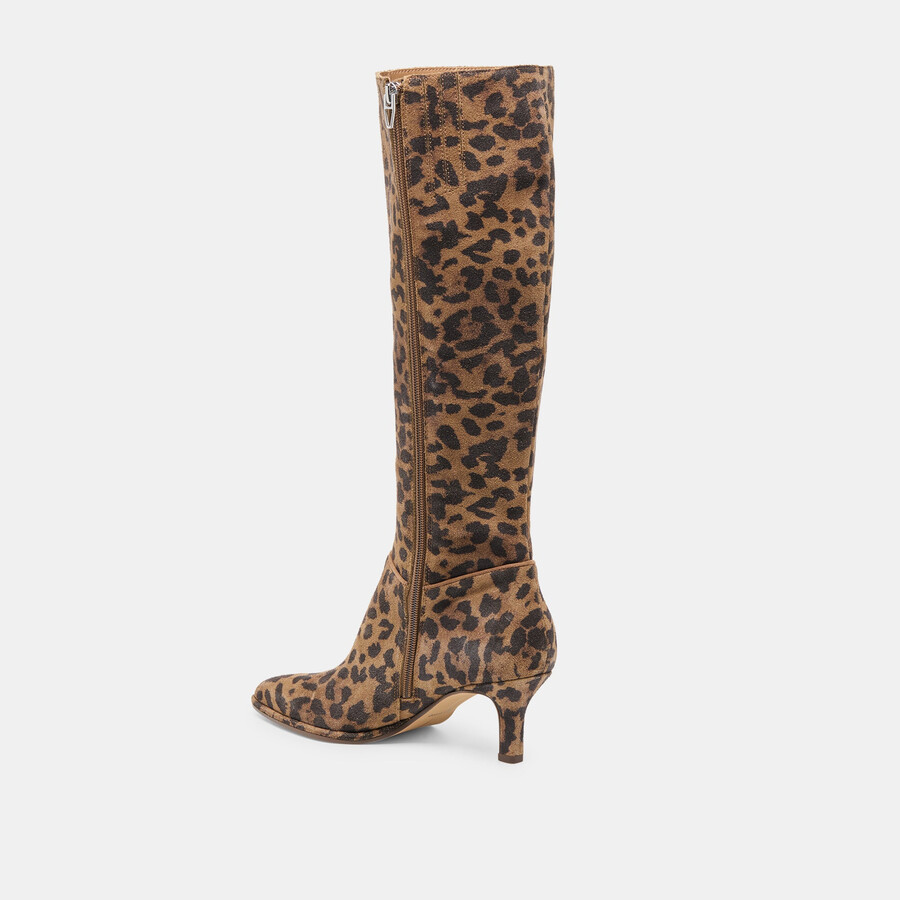 aldy wide calf boots brown leopard printed suede