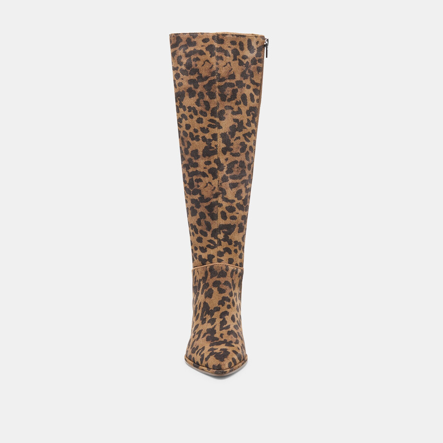aldy wide calf boots brown leopard printed suede
