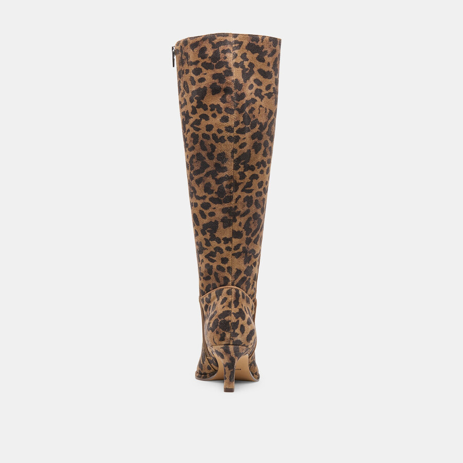 aldy wide calf boots brown leopard printed suede