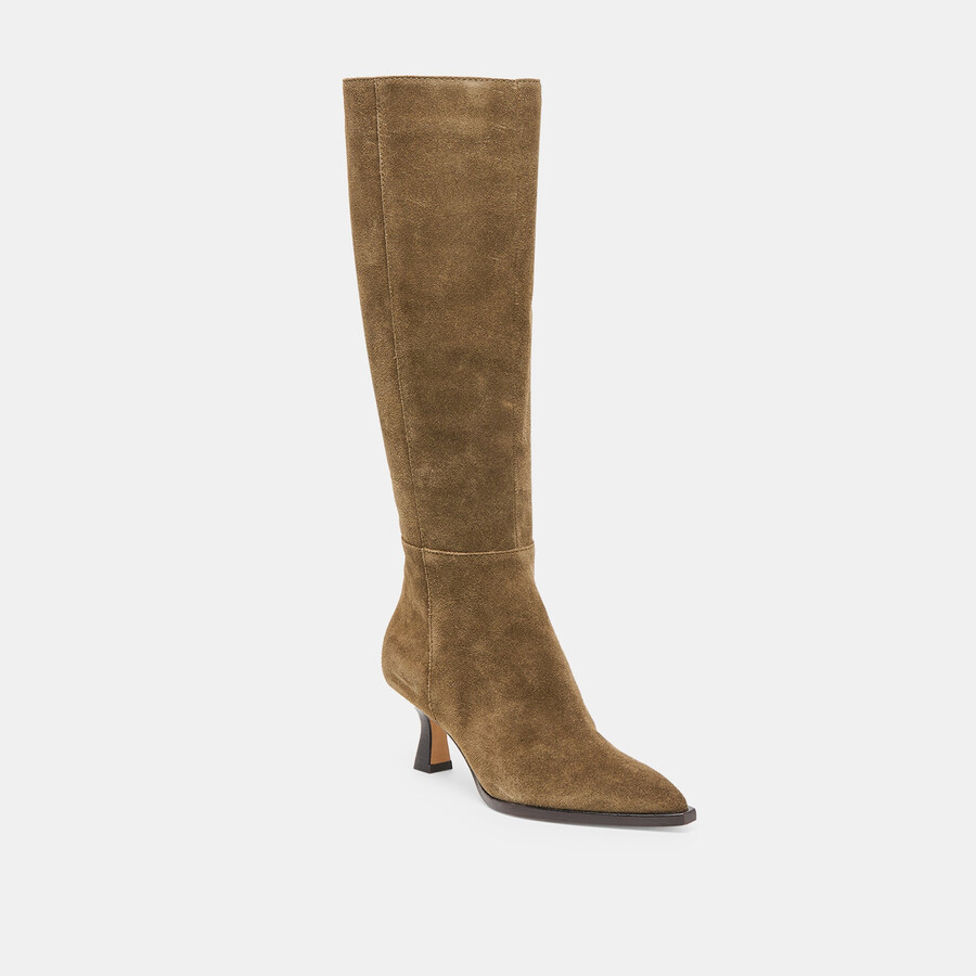 auggie wide calf boots olive suede