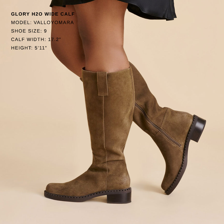 glory h2o wide calf boots olive suede