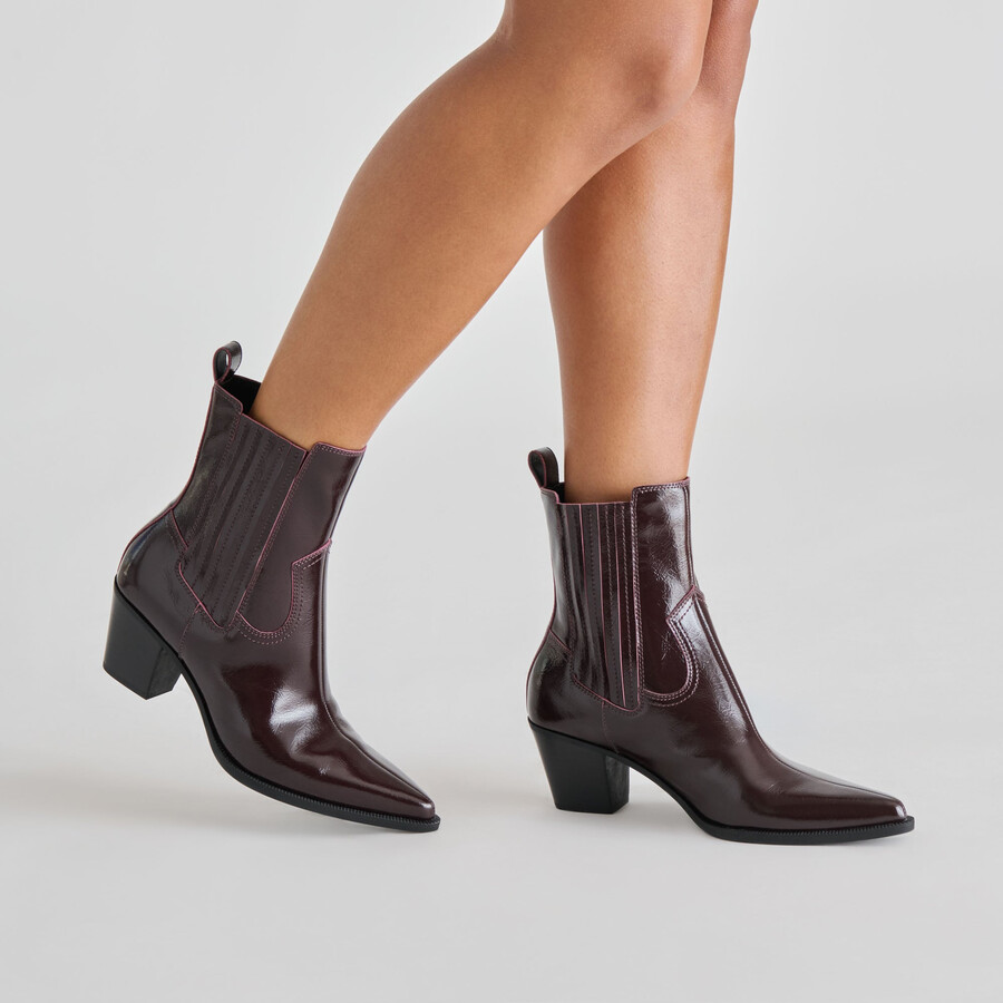 slim booties mulberry crinkle patent