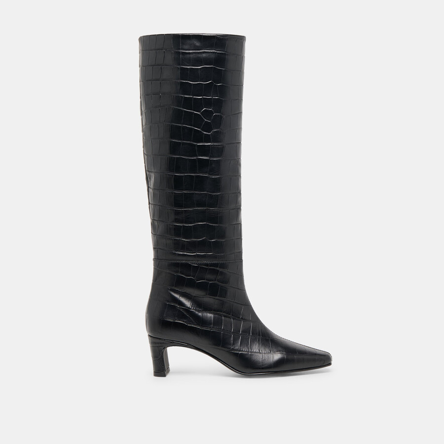 trixi boots noir croco embossed leather