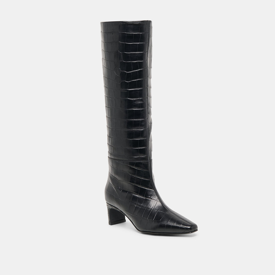 trixi boots noir croco embossed leather