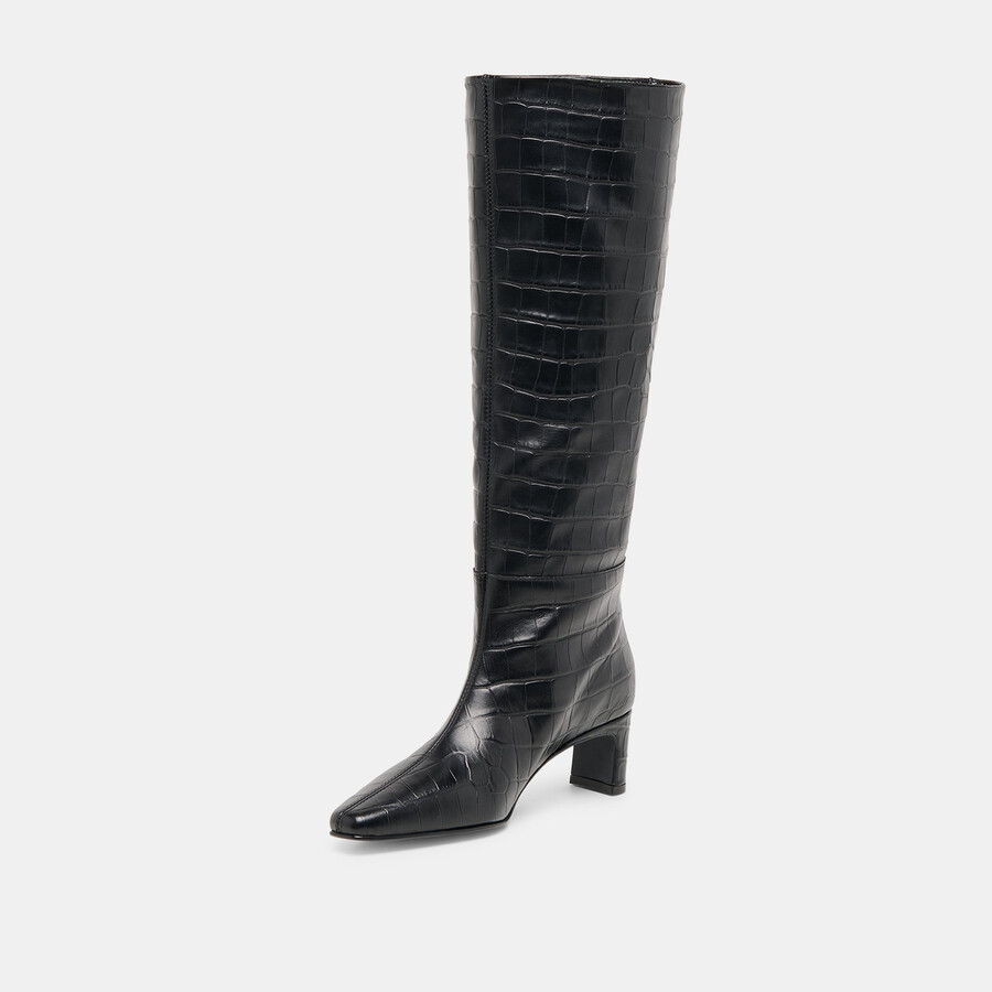trixi boots noir croco embossed leather