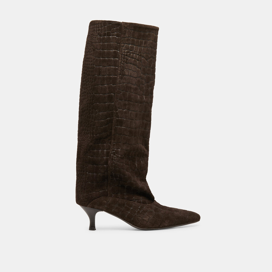 roxla boots dk chocolate croco embossed leather