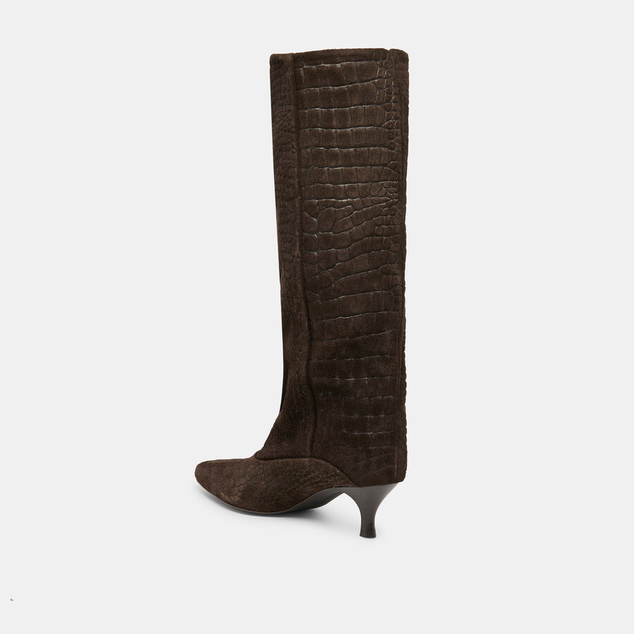 roxla boots dk chocolate croco embossed leather