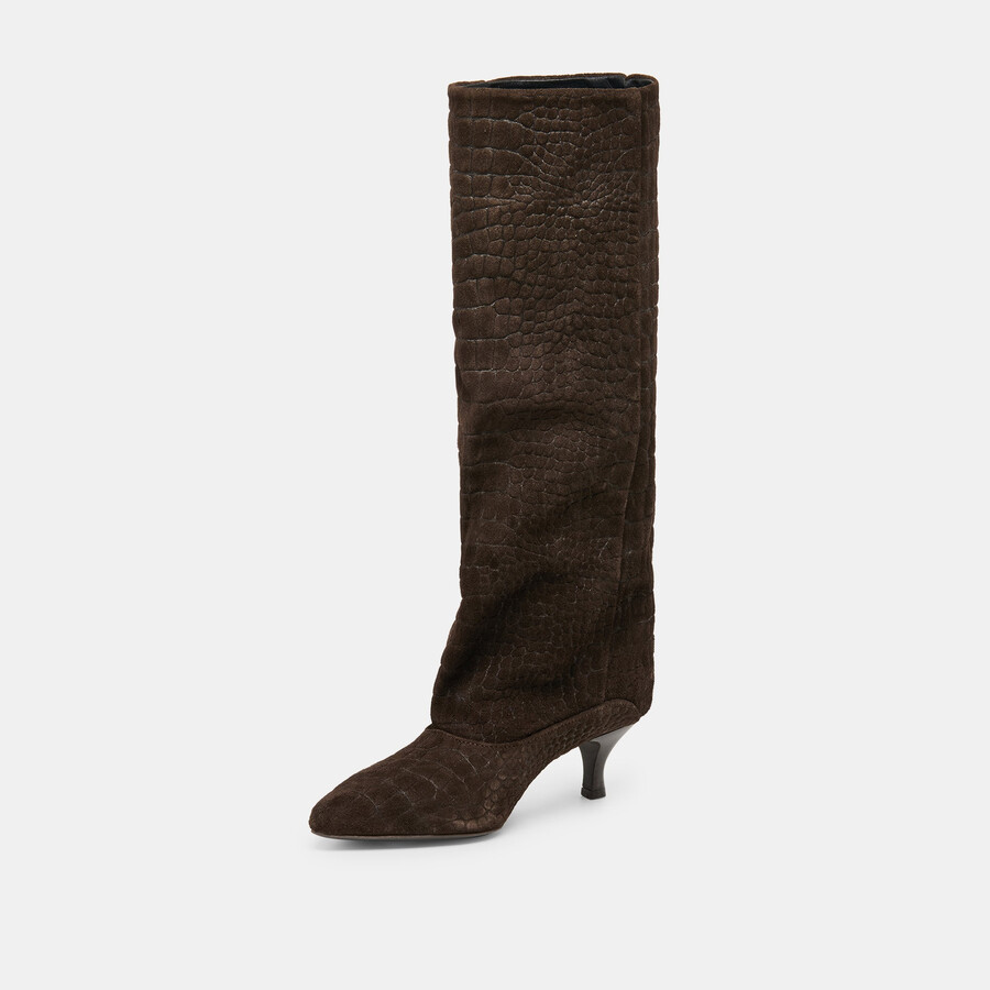 roxla boots dk chocolate croco embossed leather