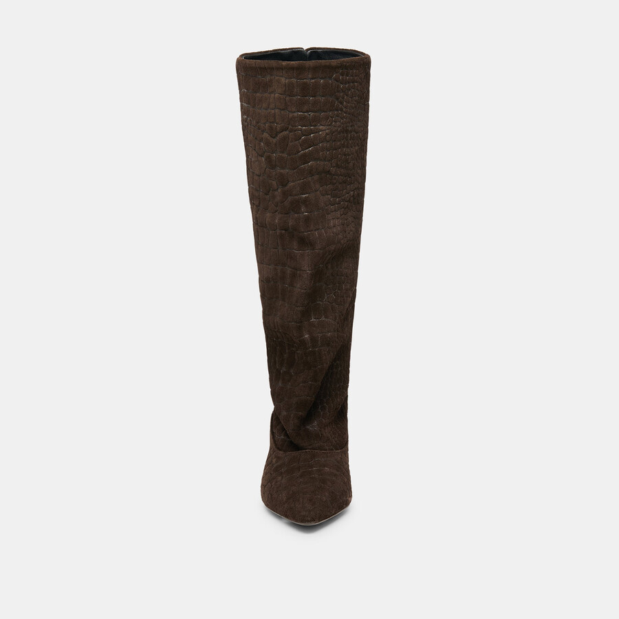 roxla boots dk chocolate croco embossed leather