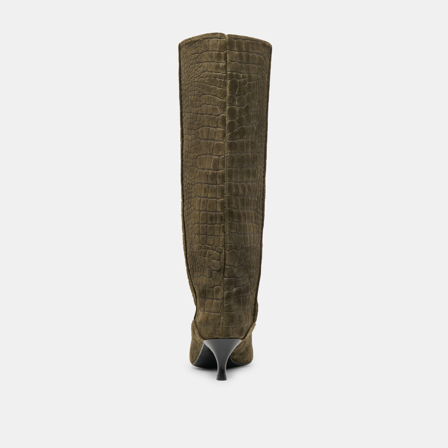 roxla boots olive croco embossed leather