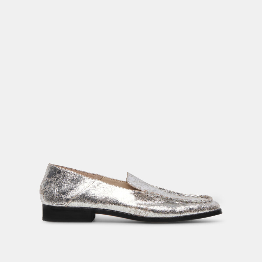 beny flats silver distressed leather