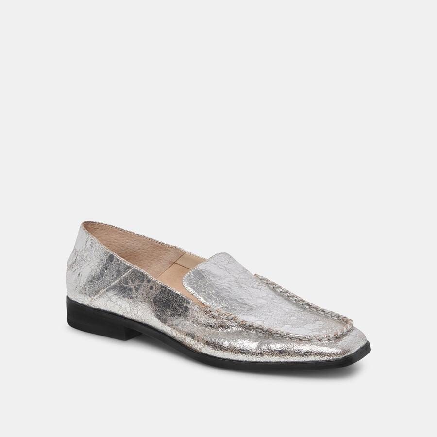 beny flats silver distressed leather