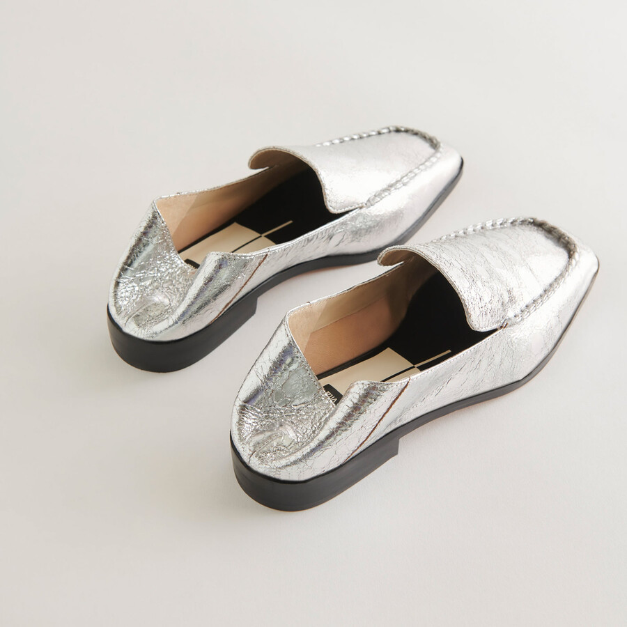 beny flats silver distressed leather