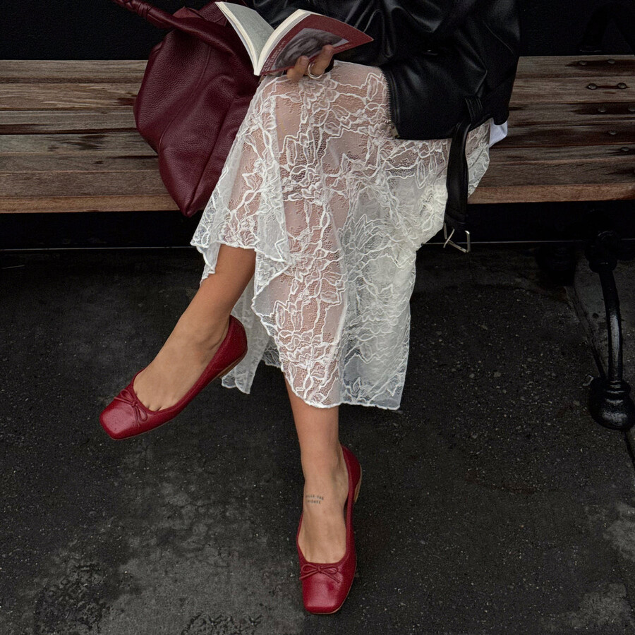 anisa ballet flats red crinkle patent