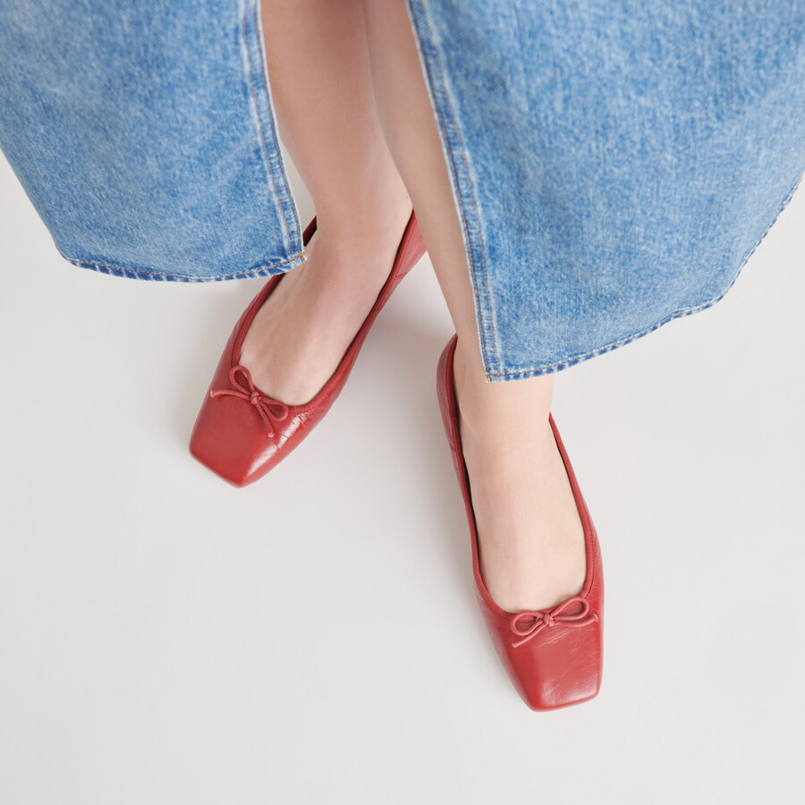 anisa ballet flats red crinkle patent