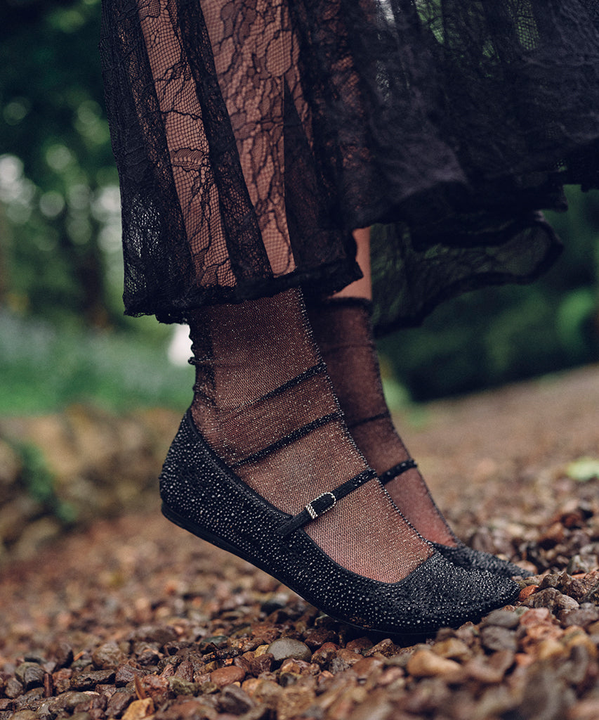 reyes crystal ballet flats black metallic crystal