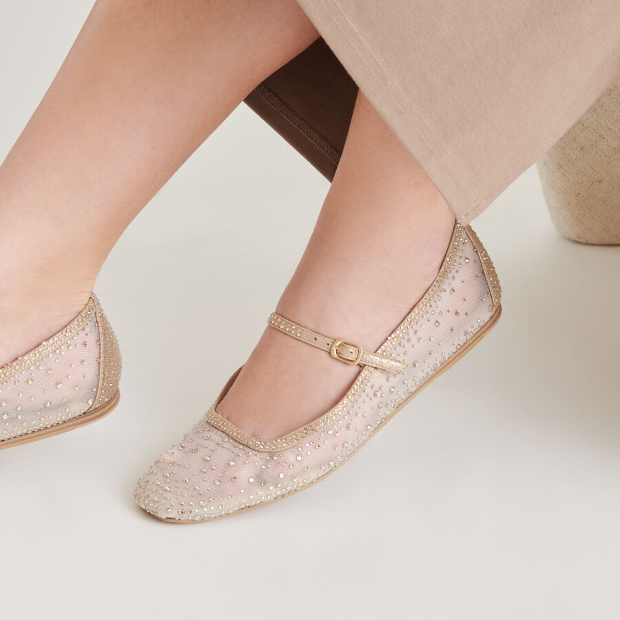 reyes crystal ballet flats gold mesh
