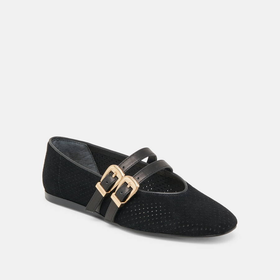 baylee wide ballet flats onyx perforated suede