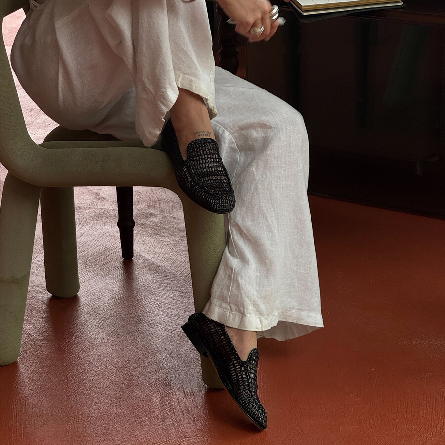 armond flats black woven leather