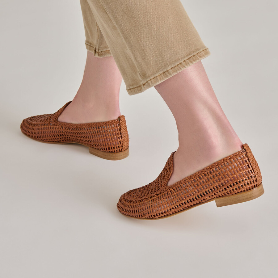 armond flats cognac woven leather