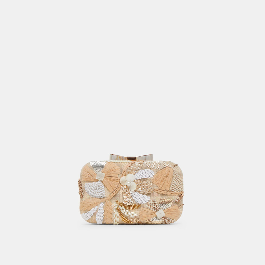 daisy clutch natural multi beaded