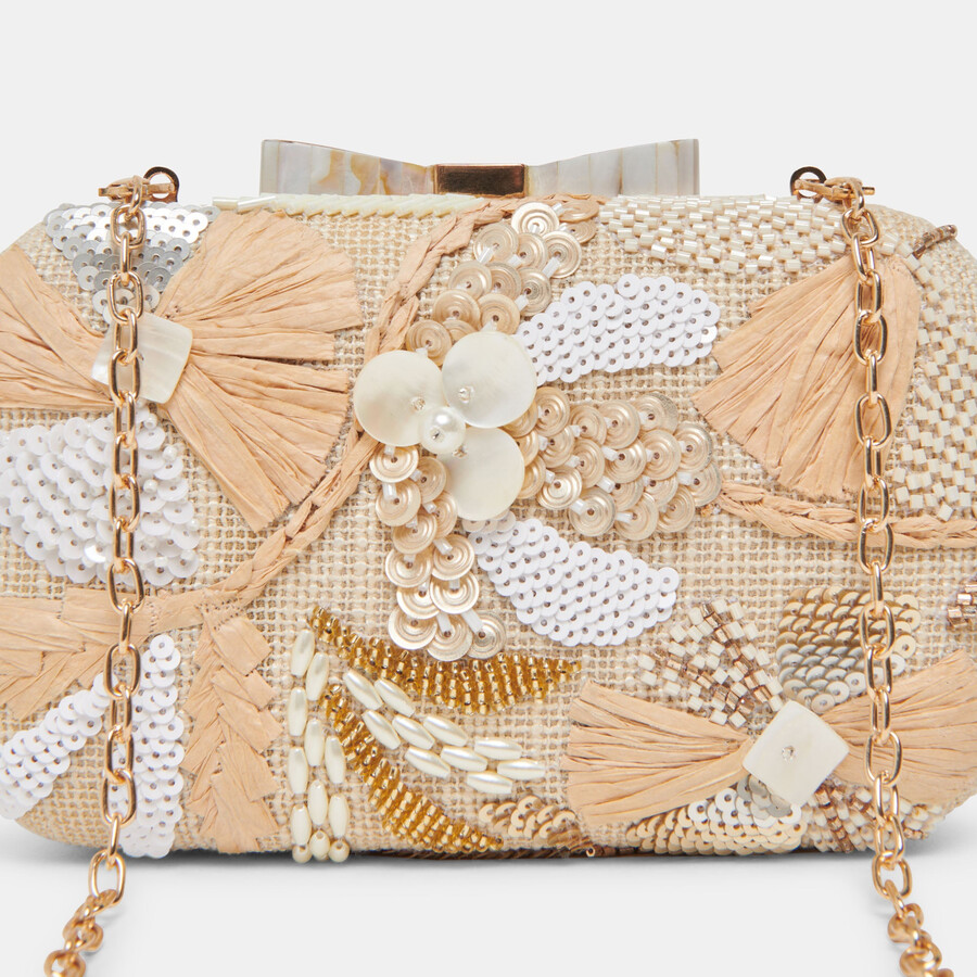daisy clutch natural multi beaded