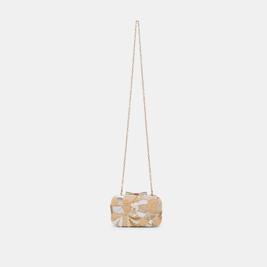 daisy clutch natural multi beaded
