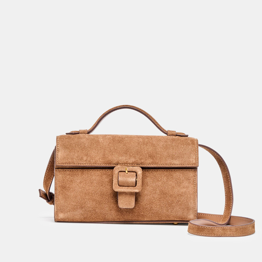 chris crossbody camel suede