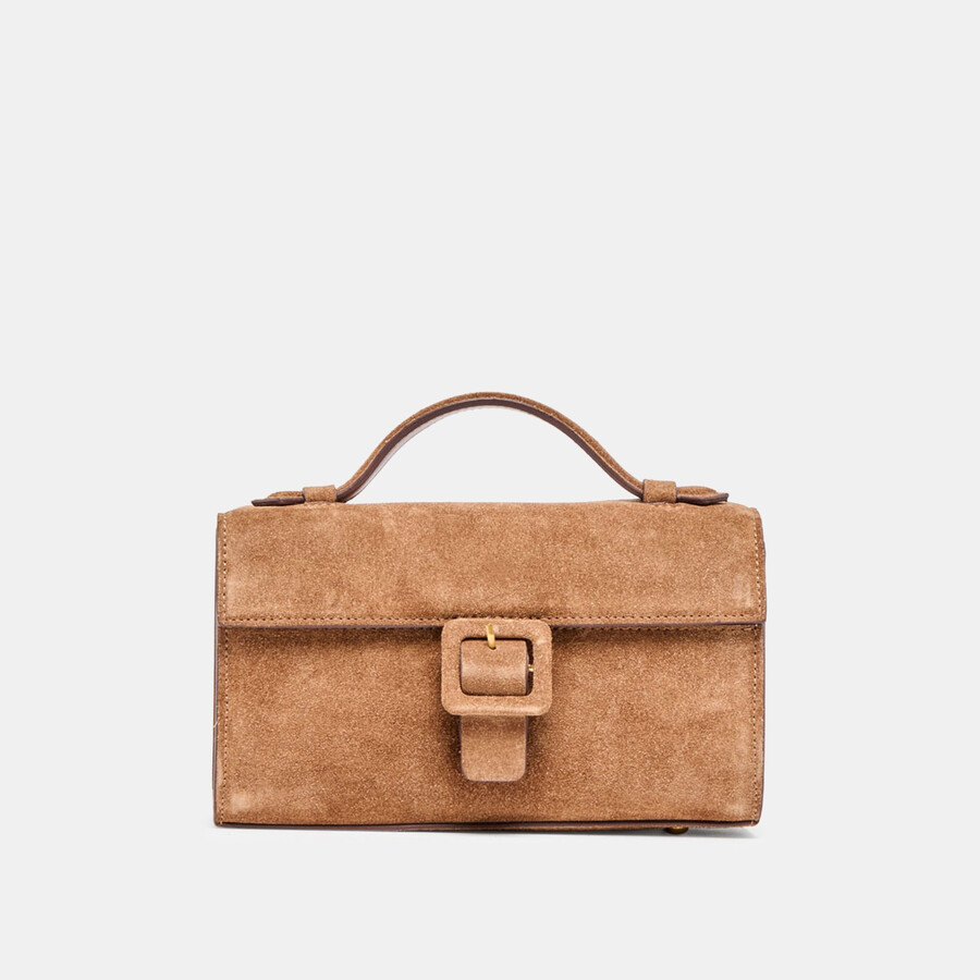 chris crossbody camel suede