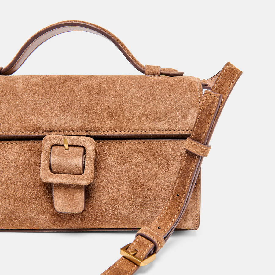 chris crossbody camel suede
