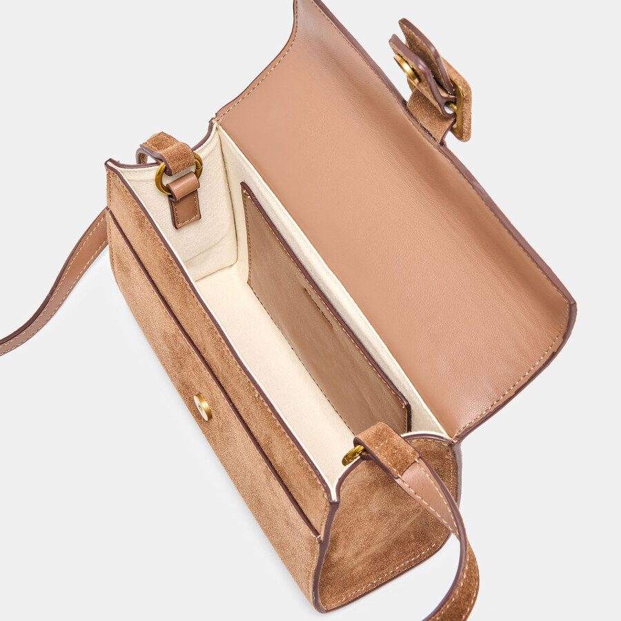 chris crossbody camel suede