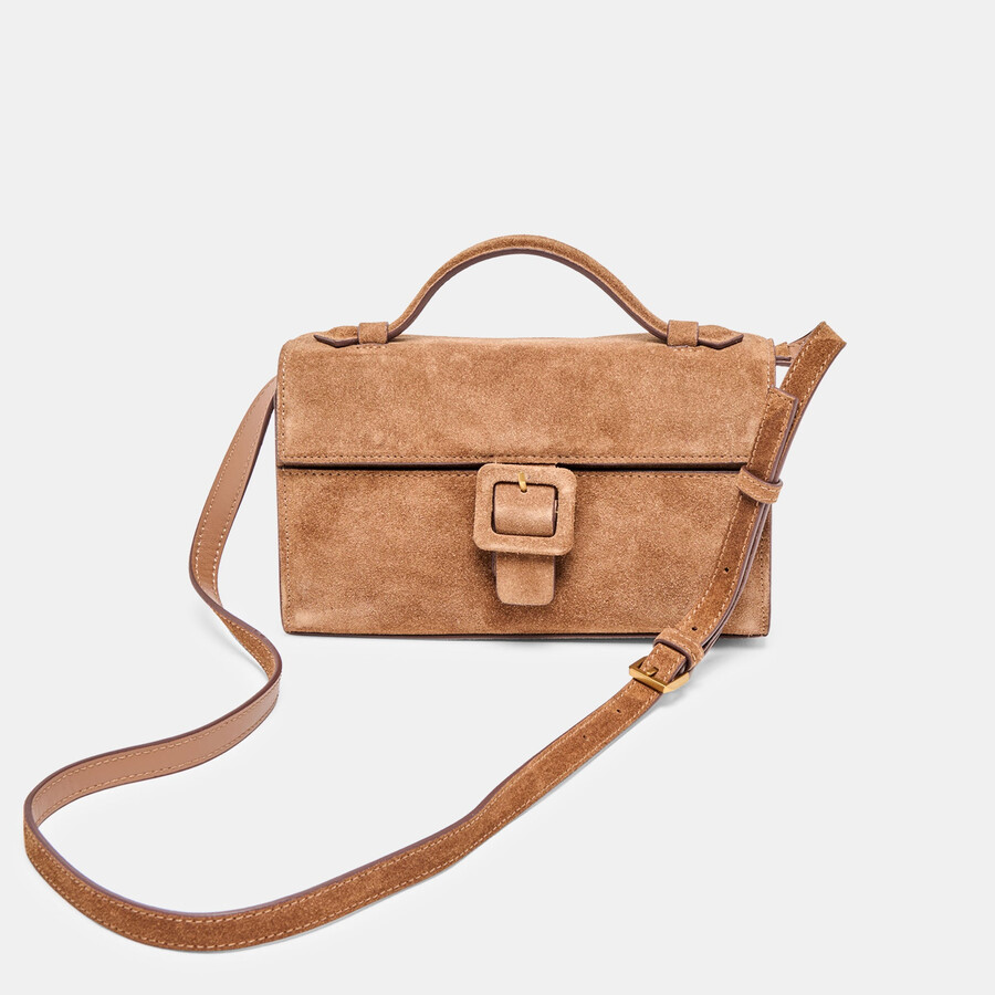 chris crossbody camel suede