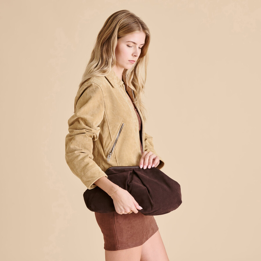 sahara clutch espresso suede
