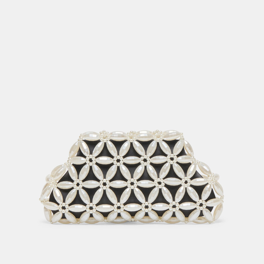 marlow clutch black satin pearl