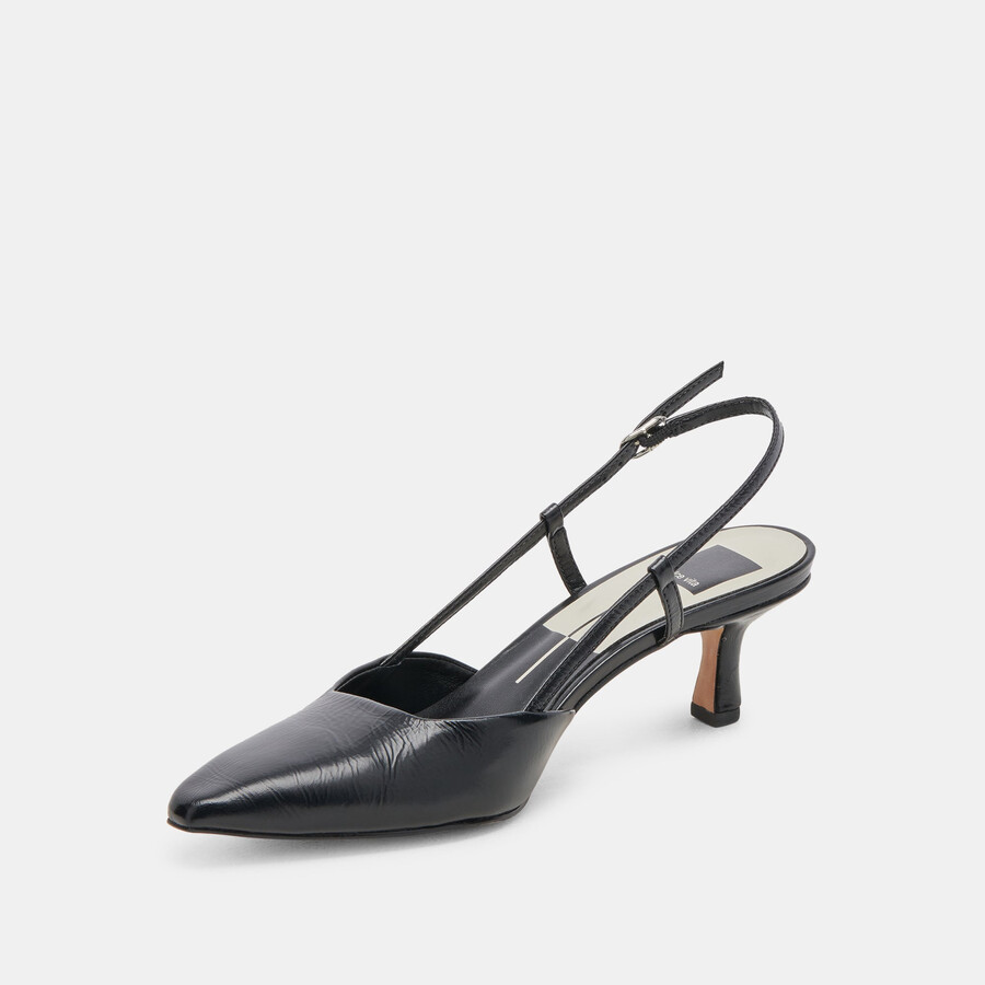 odela heels midnight crinkle patent