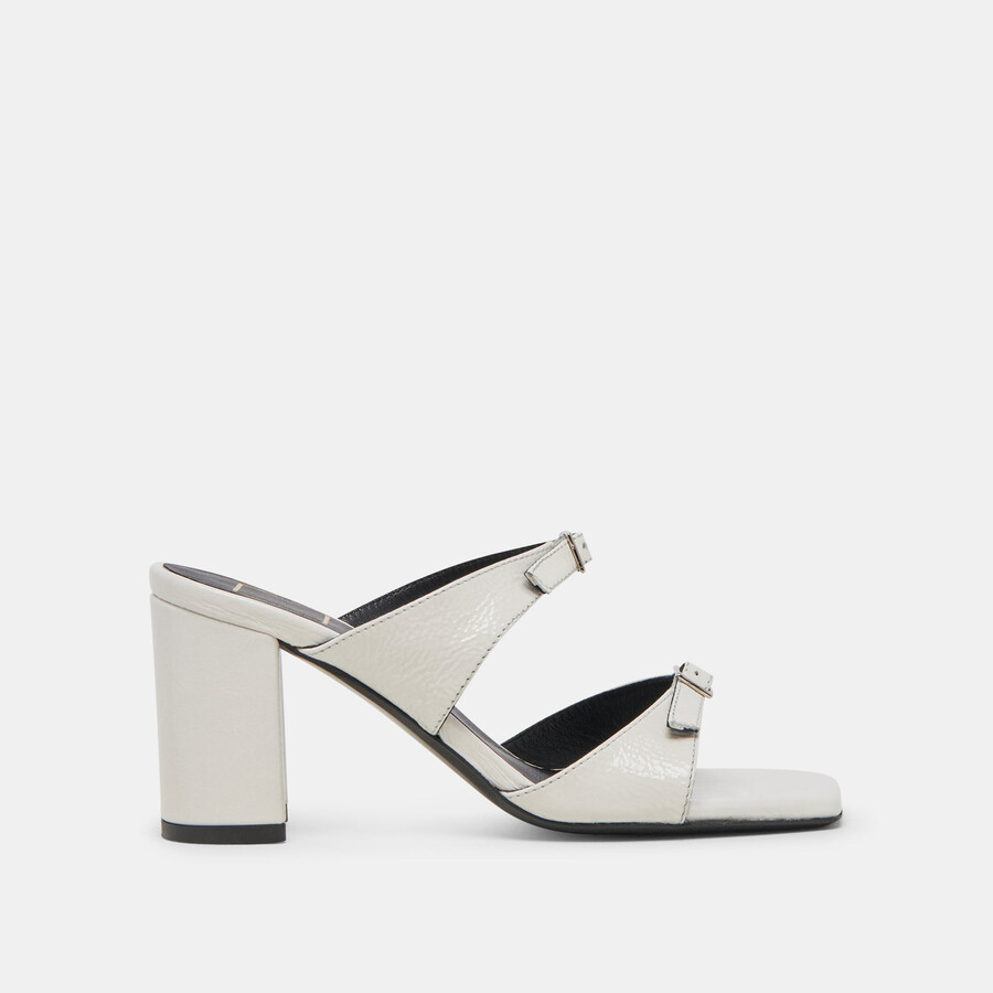 shane heels off white crinkle patent